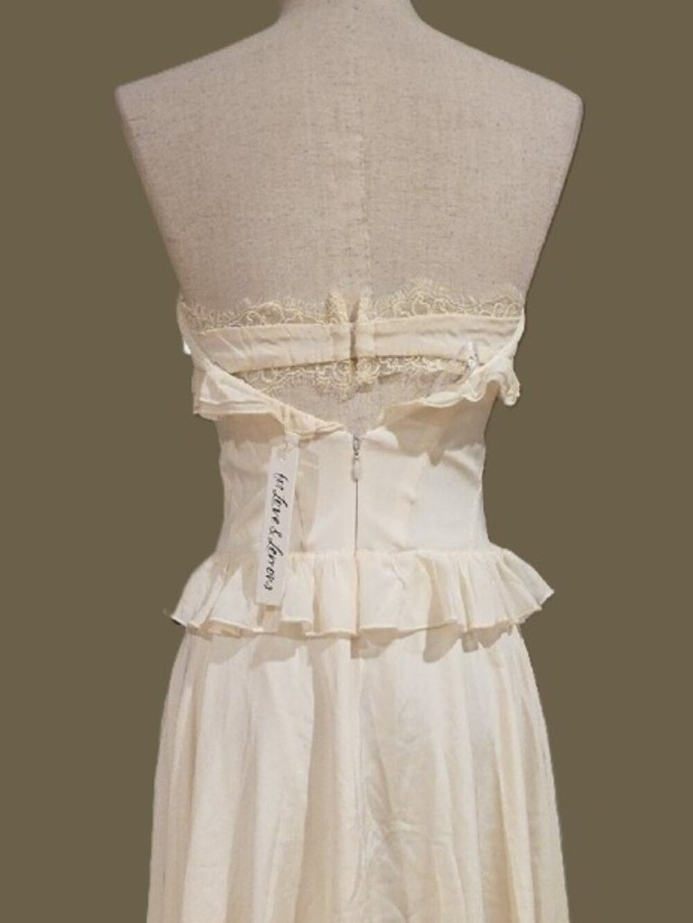 For Love & Lemons Strapless Cream Ruffle High-Low Dress - Picture 8 of 16
